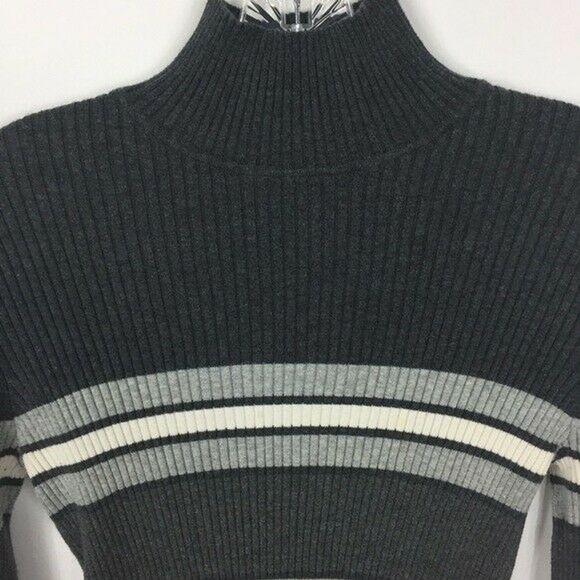 VTG Grunge Gray Striped Knit Mock Neck Sweater M - Picture 3 of 8